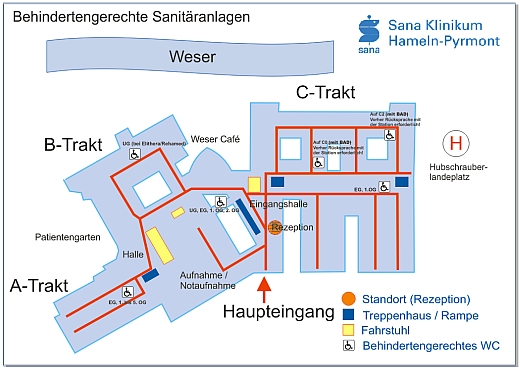 Lageplan der behindertengerechten Sanitäranlagen